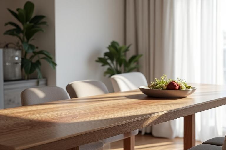 Håndlaget trespisebord fra Fjordfrost Woodworks i et lyst Oslo-hjem